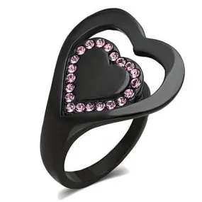 TK1737 IP Black(Ion Plating) Stainless Steel Ring with Top Grade Crystal in Light Rose