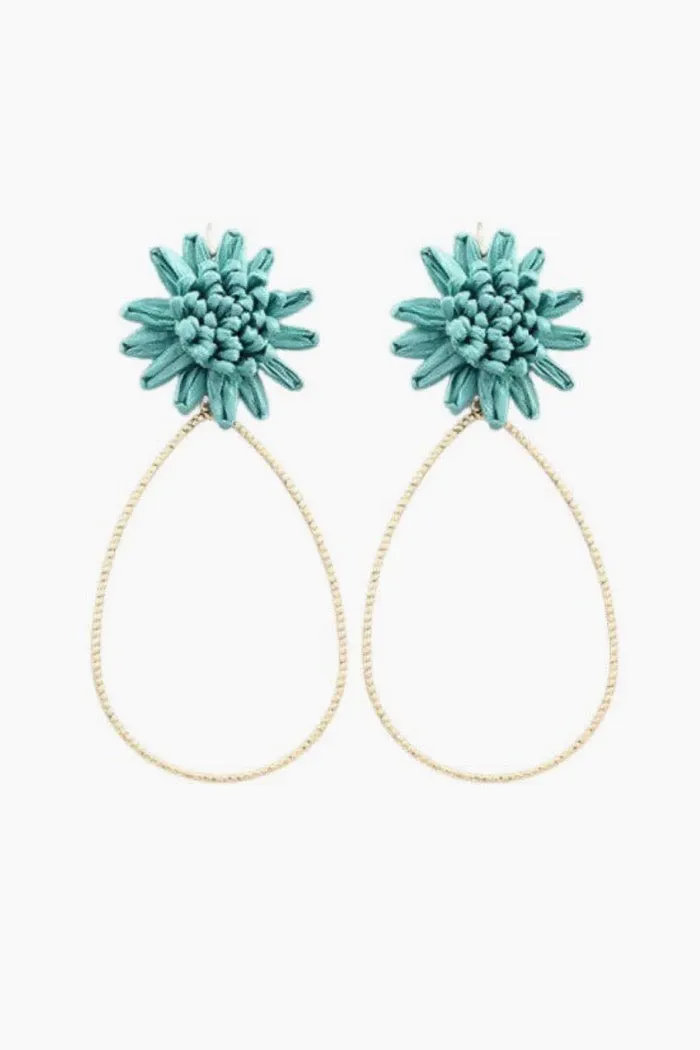 Turquoise Raffia Flower Teardrop