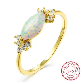 Unique Promise Love White Fire Opal Ring - 925 Sterling Silver