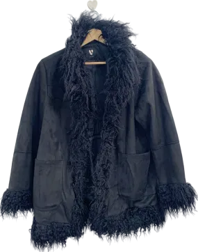 V by Very Black Faux Fur Trim Coat UK 20