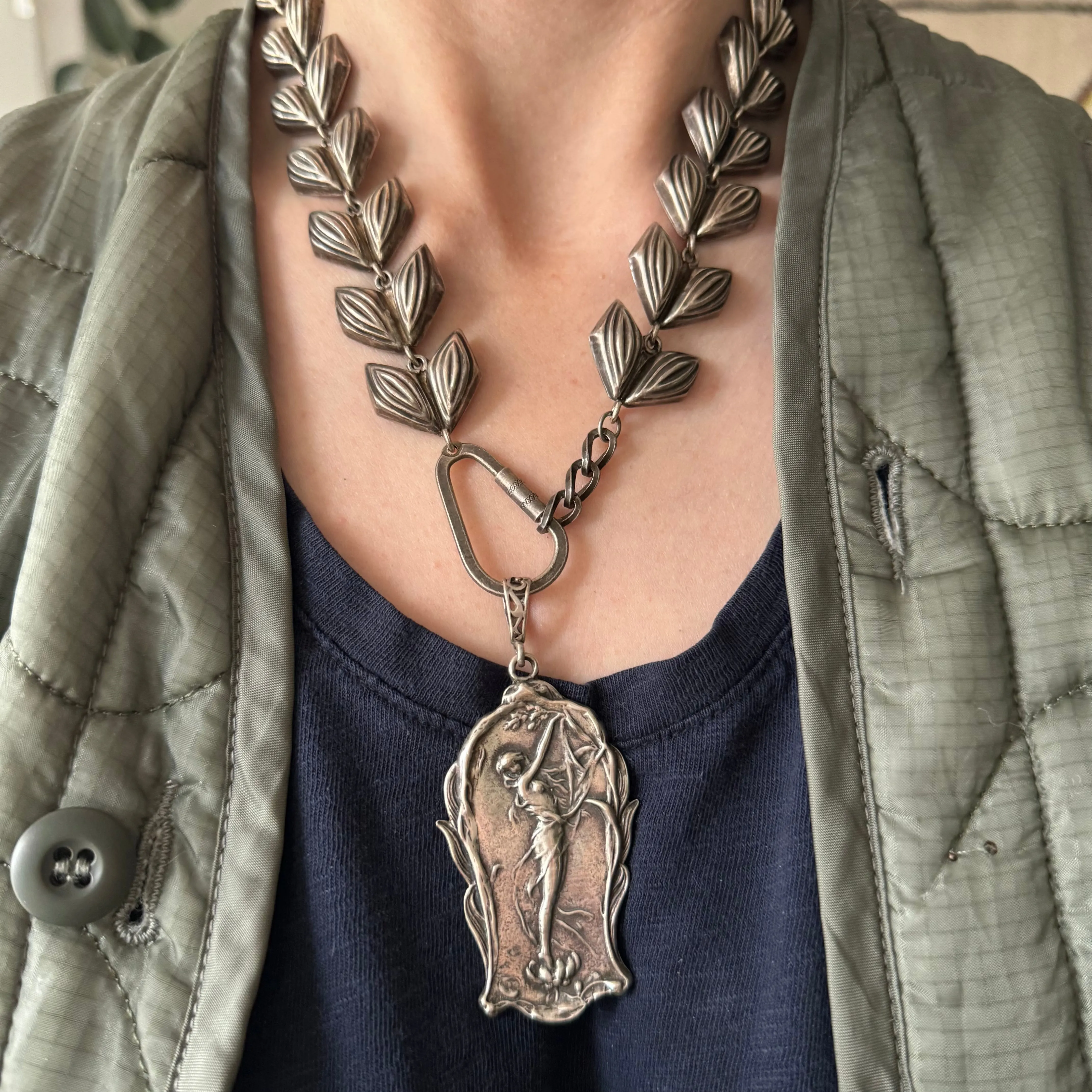 V I N T A G E // fabulous femme / sterling silver large art nouveau style goddess / a pendant