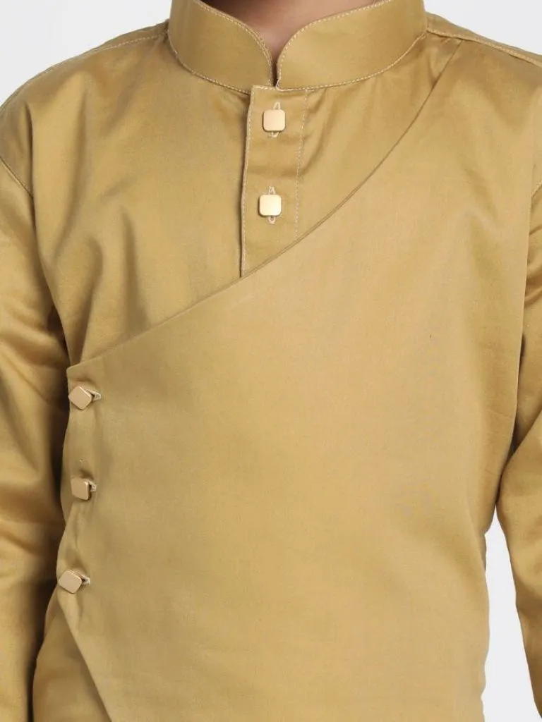 VASTRAMAY Beige Cotton Silk Blend Kurta and Pyjama Set