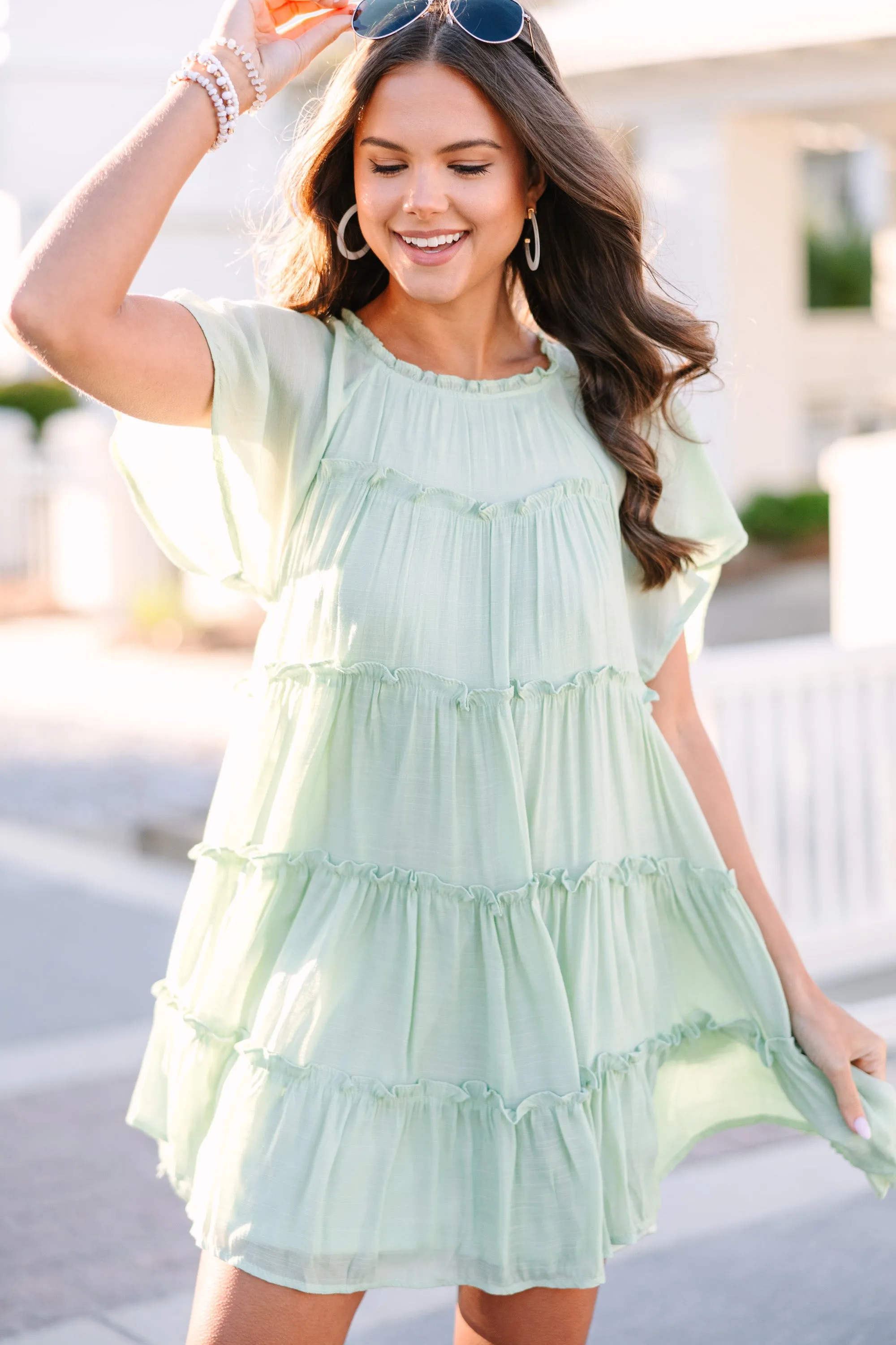 Where It All Begins Melon Green Babydoll Dress