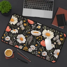 White Pink Daisy Dark Floral Laptop Computer Desk Mat