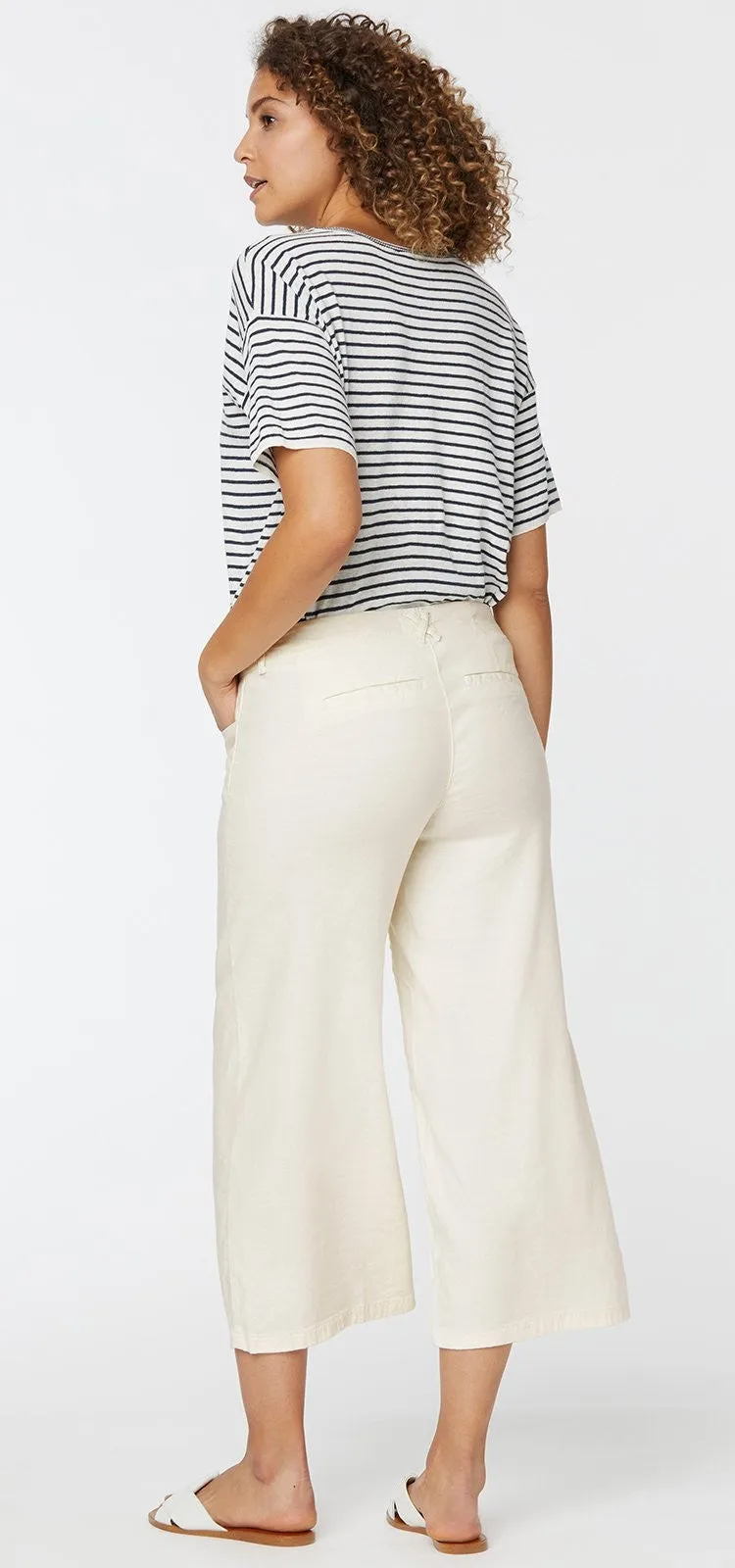 Wide Leg Crop Trouser Off-White Stretch Linnen | Vanilla