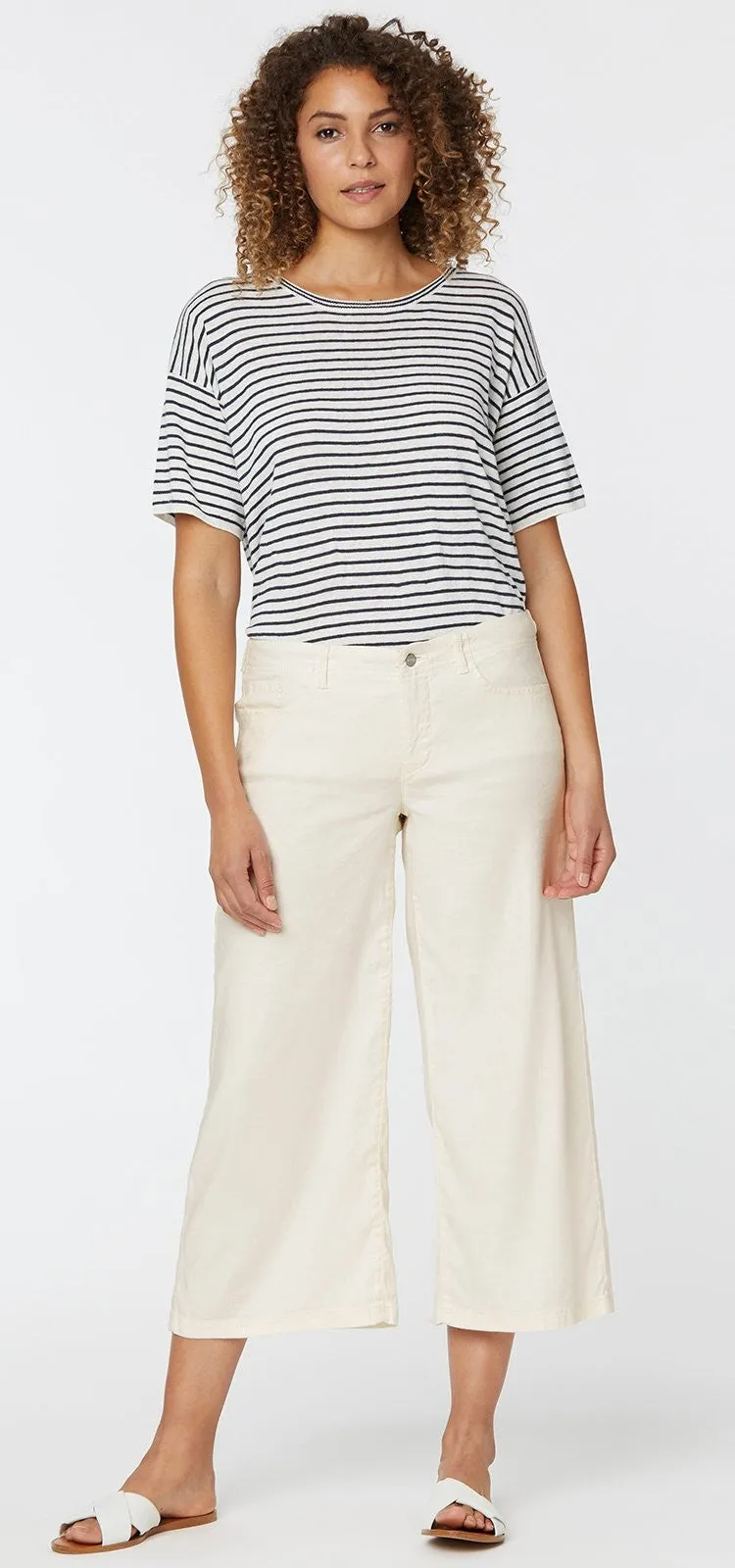 Wide Leg Crop Trouser Off-White Stretch Linnen | Vanilla