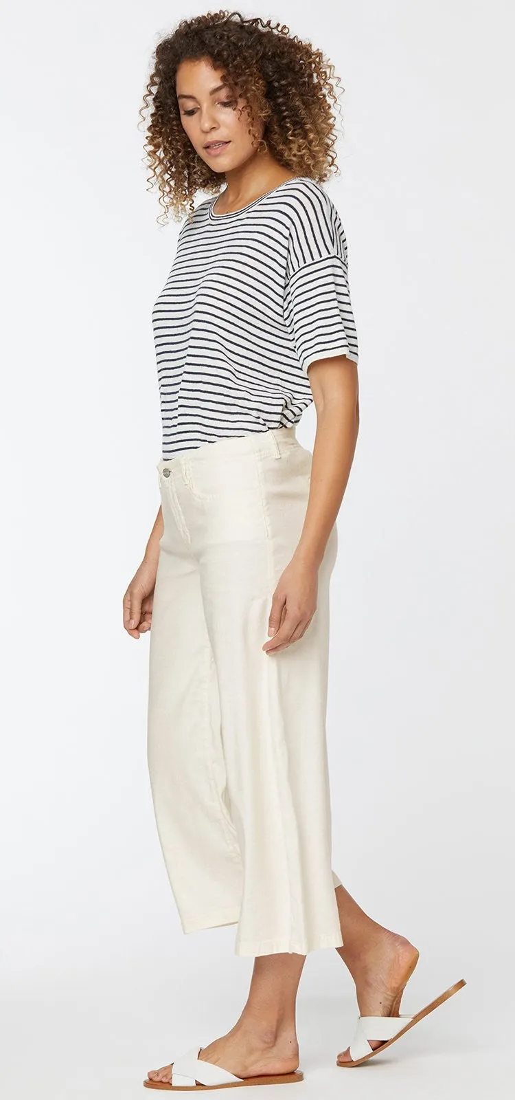 Wide Leg Crop Trouser Off-White Stretch Linnen | Vanilla