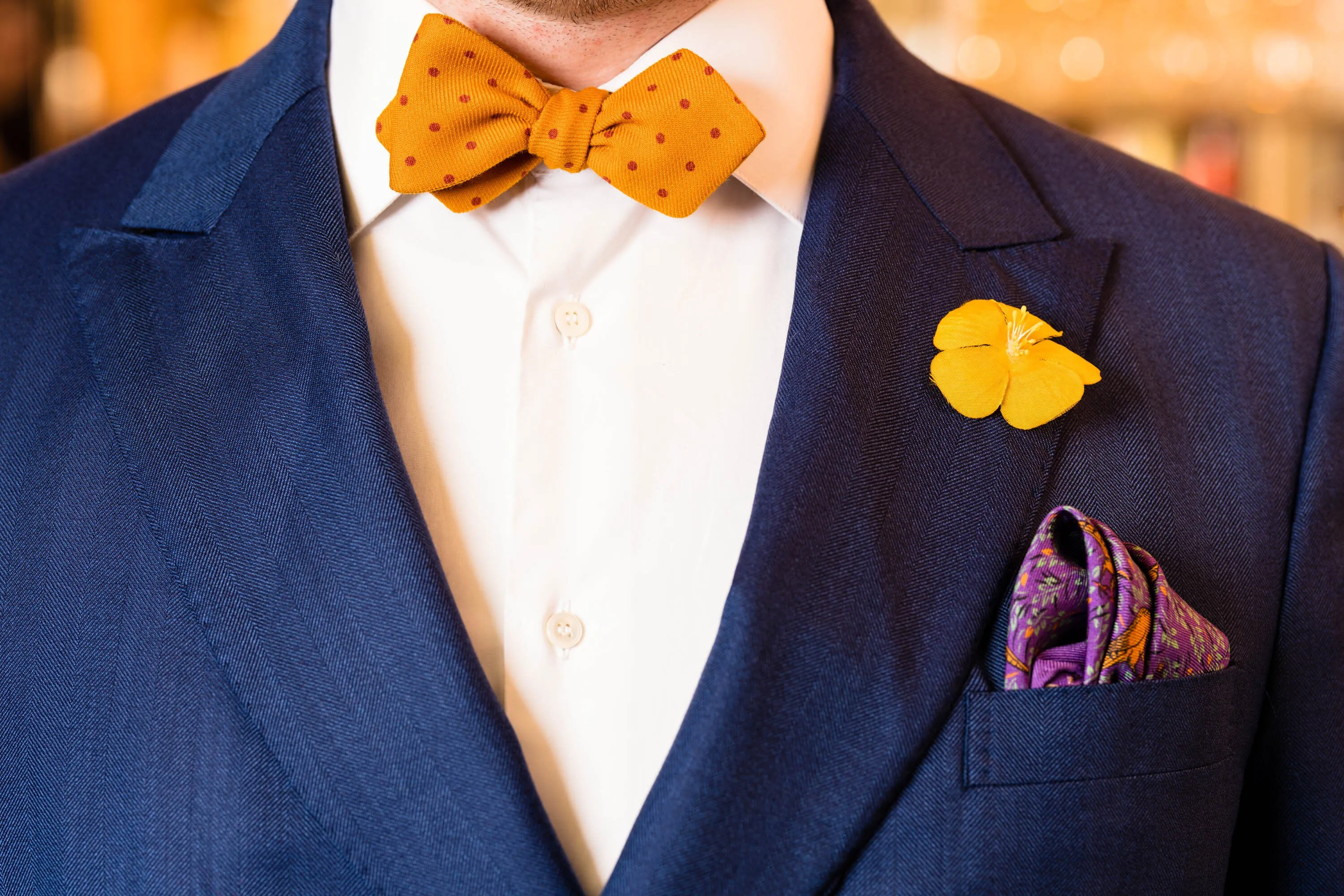 Yellow & Red Polka Dots Wool Challis Bow Tie