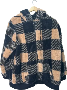 Yours Black/Beige Checked Teddy Hoodie UK 22-24