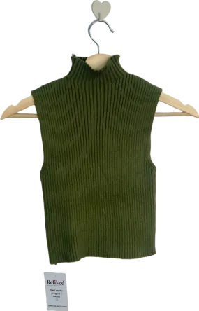 Zara Green Ribbed Sleeveless Turtleneck Knit Top UK S