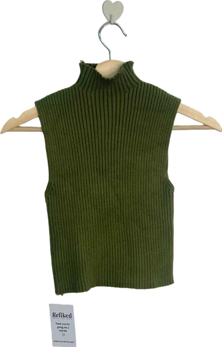 Zara Green Ribbed Sleeveless Turtleneck Knit Top UK S